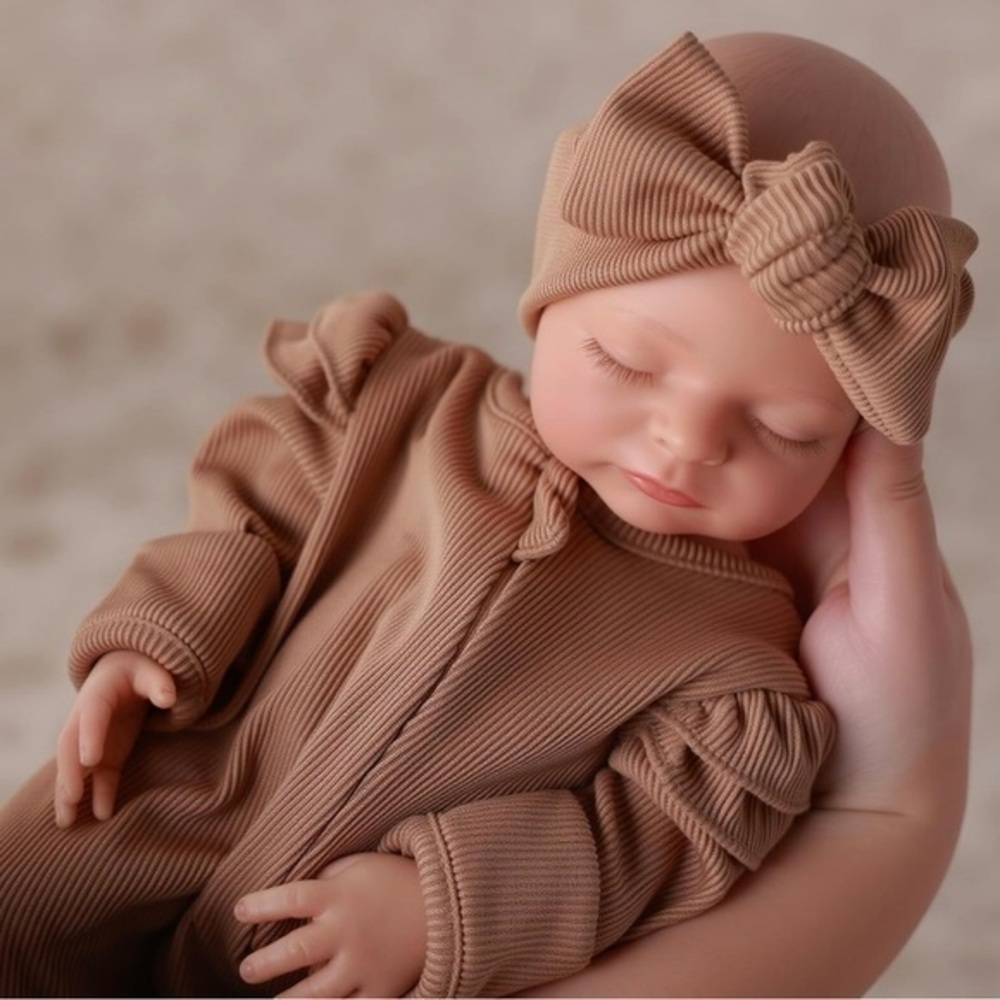 Adorable Girl Baby Tan Outfit with Bow